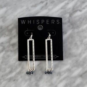 Whispers hammered silver tone rectangle gray crystal bead accent earrings. NWT